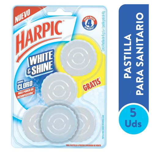 5 Pack Pastilla Para Sanitario Harpic Flushmatic White & Shine -45gr