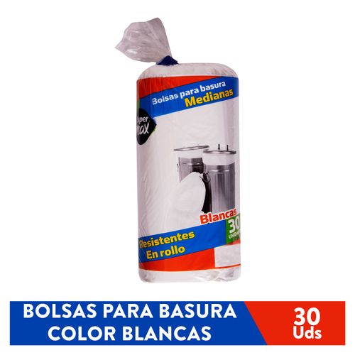 Bolsa Para Basura Supermax, Blanca Rollo Mediana 30 unidades