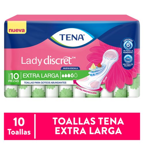 Toalla Tena Lady Discret Ext Larga 10 Unidades