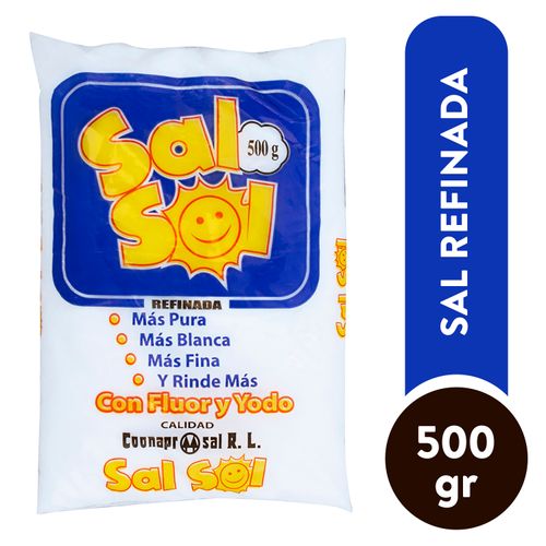 Sal Sol Refinada, Con Yodo y Fluor Bolsa - 500gr