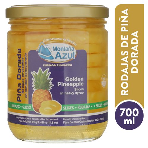 Piña Montaña Azul dorada rodajas envase vidrio - 410 g