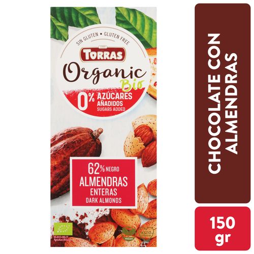 Chocolate Torras Negro Organic Bio con Almendras Enteras - 150 g