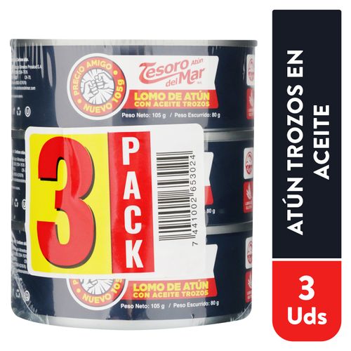 Atún Tesoro Del Mar Trozos En Aceite 3 Pack -315 gr