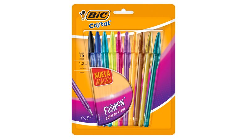 Bolígrafo BIC Cristal Punto Grueso de Colores 10 Piezas