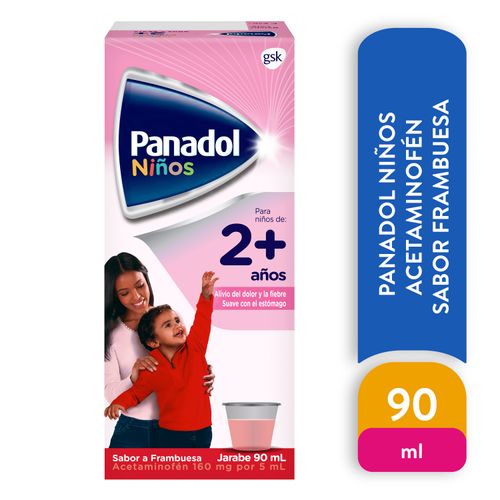 Analgésico Acetaminofén, Panadol Niños Sabor Frambuesa, Jarabe - 90ml