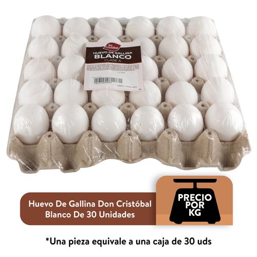 Huevo Gallina Don Cristobal Blanco Cartón De 30 Unidades, Precio Indicado Por Kilo