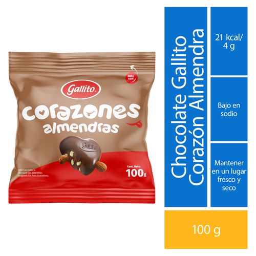 Chocolate Gallito corazónes almendra paquete - 100 g