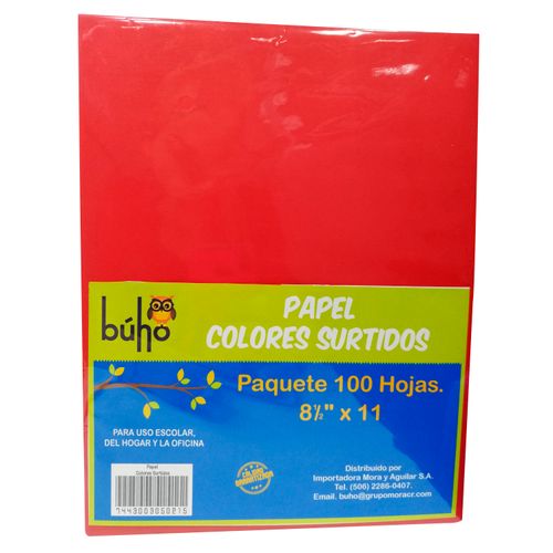 Papel Bond Búho, Surtido colores -100 hojas