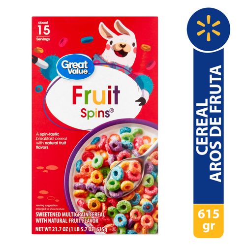 Cereal Great Value, Aros de Fruta -615g