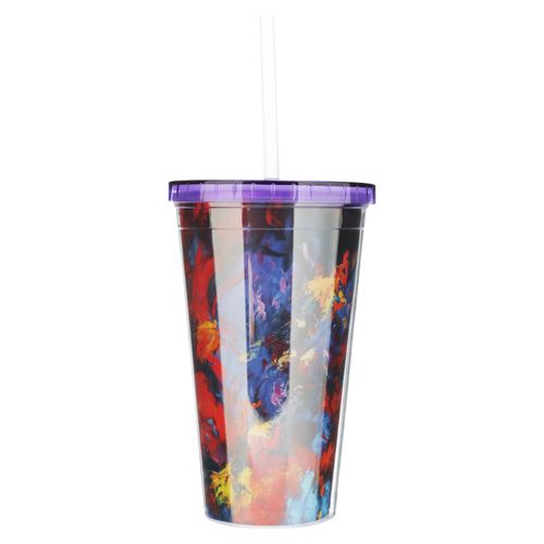Vaso con pajilla Akr  color transparente con diseño artístico