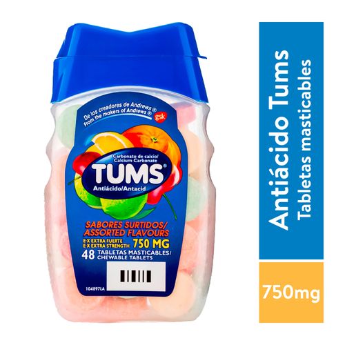 Antiácido Tums Masticables, Sabores Surtidos Frasco - 48 Tabletas