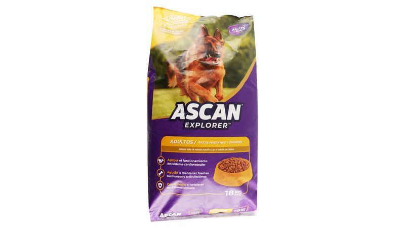 Alimento Ascan Perro Adulto Razas Mediana Y Grande 12 Meses En Adelante 18kg