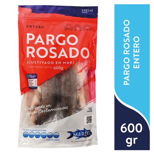 Pargo Rosado Entero Martec, Nacional, Empacado y Congelado -600 gr