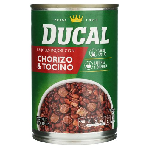 Frijol Entero Rojo Ducal Con Chorizo Y Tocino, Sabor Casero - 14oz