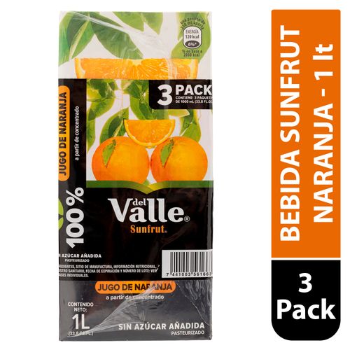 Bebida Sunfrut, naranja 3 pack -1L