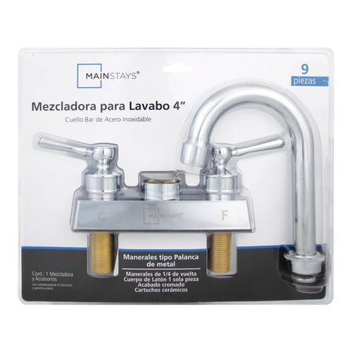 Mezcladora Para Lavabo Mainstays Acero Inoxidable Cuello Bar - 4 Pulgadas