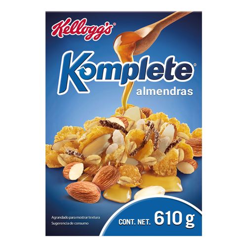 Cereal Kellogg's® Komplete® Almendras - Cereal de Maíz, Avena, Arroz, Salvado de Trigro, Almendras, Miel y Canela - 1 Caja de 610 g