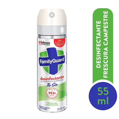 Desinfectante Family Guard To Go Aerosol Frescura Campestre, Superficies Y Ambientes - 55ml