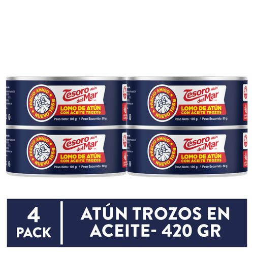 Atún Trozos Tesoro Del Mar En Aceite 4 Pack- 420g