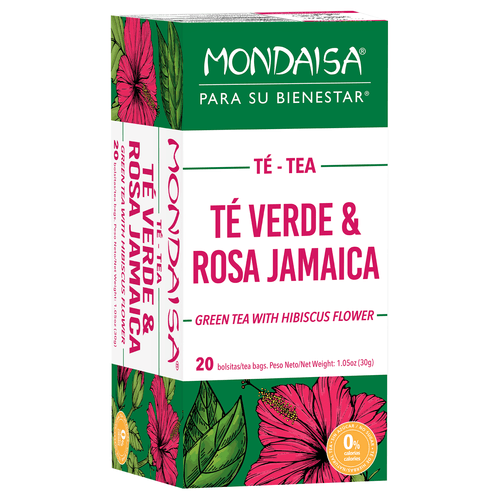 Té Mondaisa Verde Con Rosa De Jamaica 20 uds - 40 g