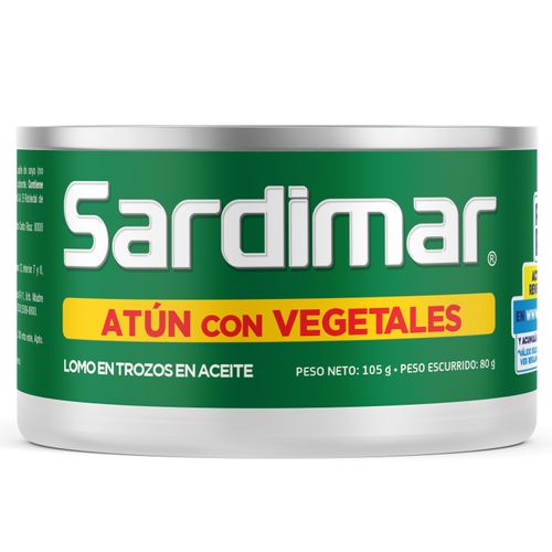 Atún Sardimar lomo en trozos con vegetales en aceite  - 105 g