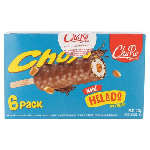 Helado Charo cobertura de chocolate con maní 6 pack - 420 g