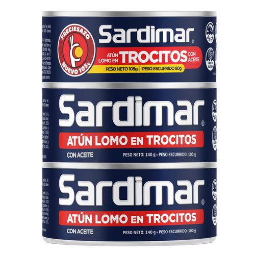 3 Pack Atún sardimar trocitos 140g mas 105g gratis