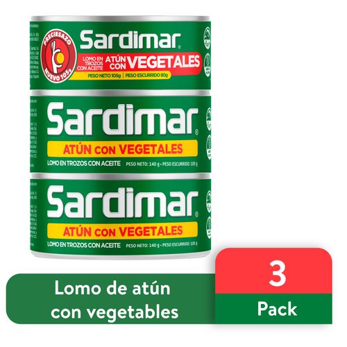3 Pack Atún sardimar vegetales 140g mas 105g gratis