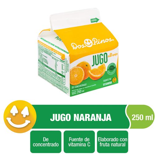 Jugo De Naranja Dos Pinos, Azucarado Y Pasteurizado, Fuente De Vitamina C - 250ml