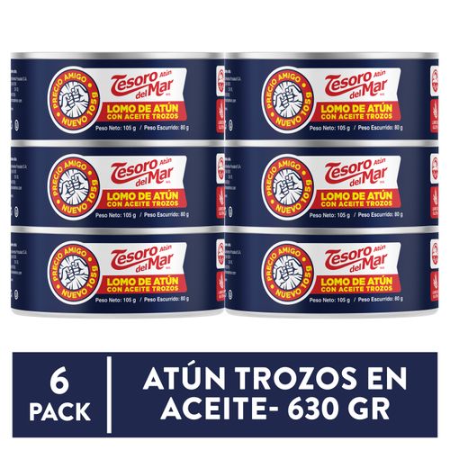 Atún Trozos Tesoro Del Mar En Aceite 6 Pack - 630g