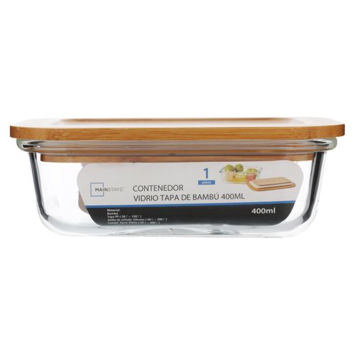 Contenedor Mainstays, Vidrio Con Tapa De Bambú 400 ml