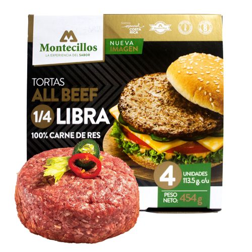 Tortas De Carne Montecillos All Beef Cuarto De Libra 4 Uds - 454g