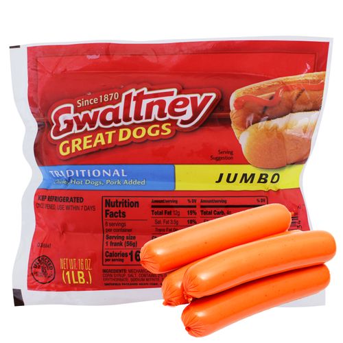 Salchicha Gwaltney jumbo de pollo adicionada con carne de cerdo para hot dog - 1 lb