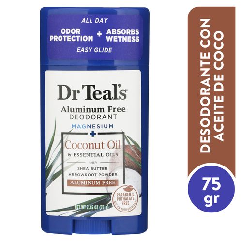Desodorante  Dr.Teal's libres de aluminio con aceite de coco - 75 g