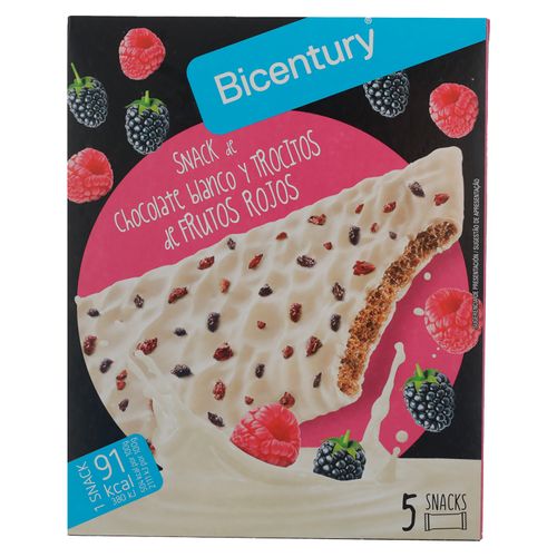 Barras Bicentury de chocolate blanco y trocitos de frutos rojos 5 Uds - 90 g