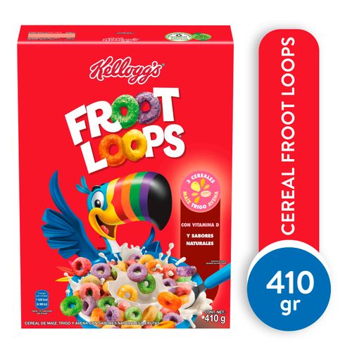 Cereal Kellogg's® Froot Loops® Sabor Original - Aritos de Maíz, Trigro y Avena con Sabor a Frutas - 1 Caja de 410gr