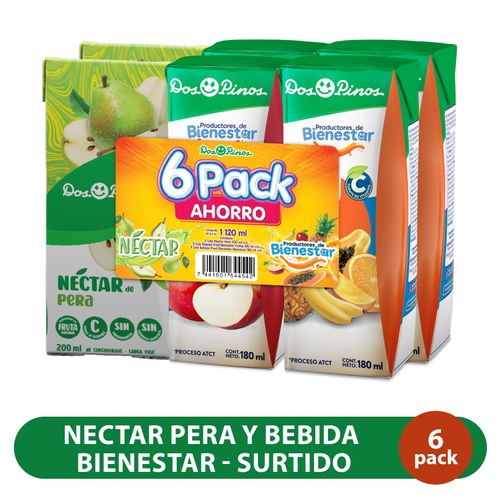 Nectar Pera y Bebida Bienestar Dos Pinos, 6Pack Surtido -200ml/180ml