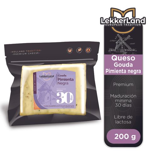 Queso Lekkerland Gouda Pimienta Negra - 200gr