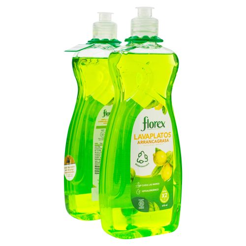 Lavaplatos arrancagrasa Florex líquido limón 2 pack - 1350 ml