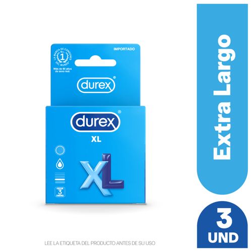 Condones Durex XL Látex Natural, Lubricante A Base De Silicona - 3Uds