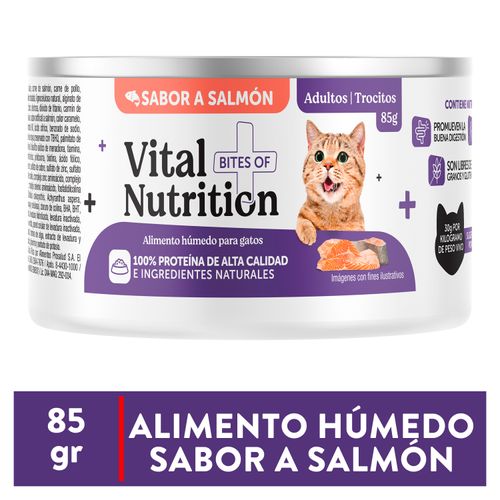 Alimento Húmedo Vital Nutrition Para Gato Adulto Sabor  Salmón Lata -  85g