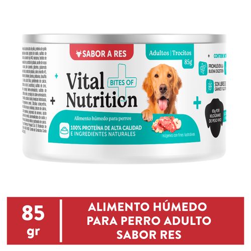 Alimento Húmedo Vital Nutrition Para Perro Adulto Sabor Res Lata - 85g