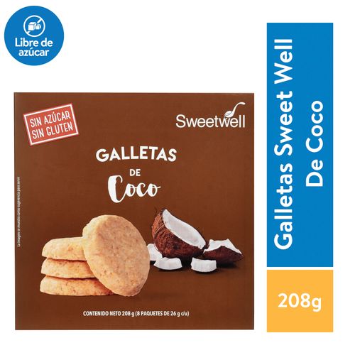 8-Pack Galletas Sweetwell Con Coco, Sin Azúcar, Sin Gluten, 26 G