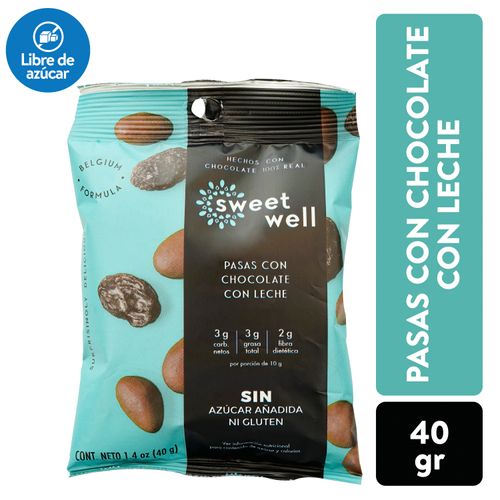 Chocolate Sweetwell Bites Chocolate Con Leche Con Pasas 40 G. Sin Azúcar, Sin Gluten