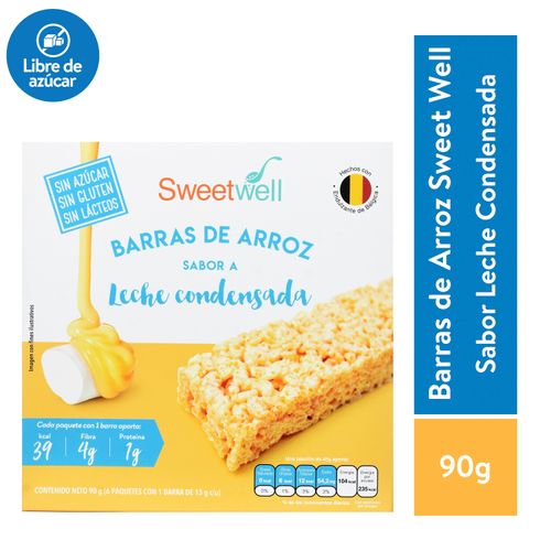 Barras Sweetwell De Arroz Sabor A Leche Condensada 15 G. Sin Azúcar, Sin Gluten, Sin Lácteos, 6-Pack