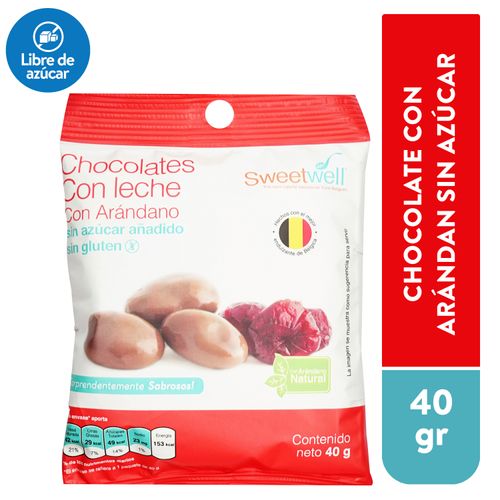 Chocolate Sweetwell Bites Chocolate Con Leche Con Arándanos 40 G. Sin Azúcar, Sin Gluten