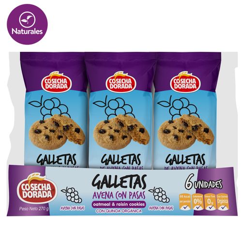 Galleta Cosecha Dorada avena con pasas 6 pack - 270 g