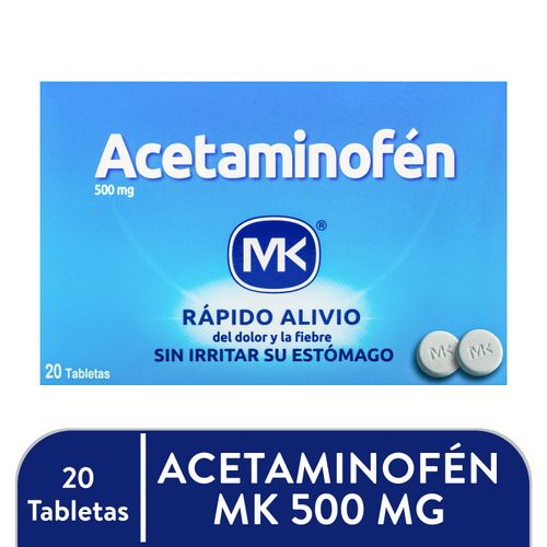 Acetaminofén MK 500 mg caja 20 tabletas - Precio indicado por caja