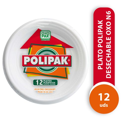 Plato Polipak, desechable color blanco N6 -12 Uds