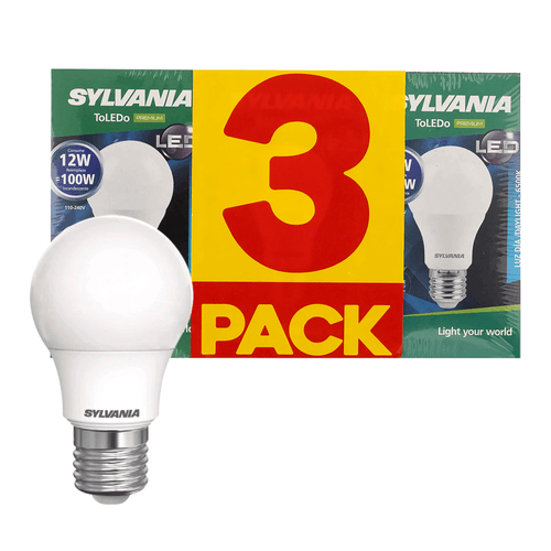 Bombillo Led Sylvania, 12W Luz Blanca rosca E27 -3 uds